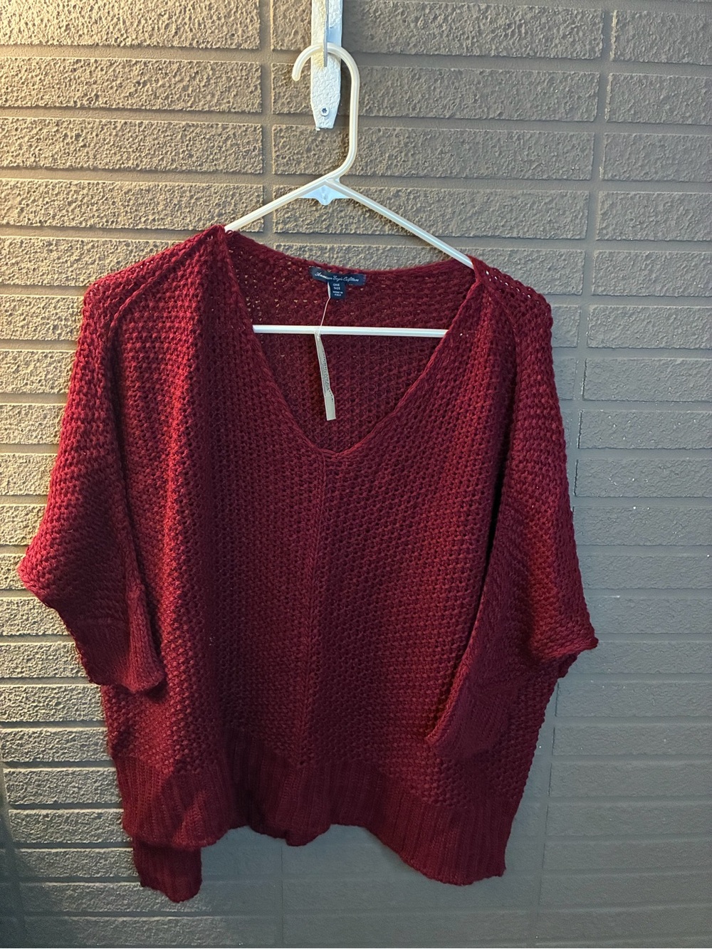 NWT American Eagle Outfitters Burgundy Open Knit Poncho Sweater One Size